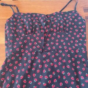 Black slim long dress with red flowers